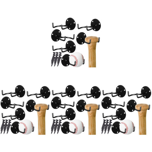 24Pièces Porte-Bâtons Baseball Mural Fer Noir Durable Usage 1