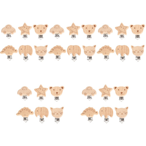 30Pièces Clips Bébé Bois Multi Animaux Attache Résistante 2