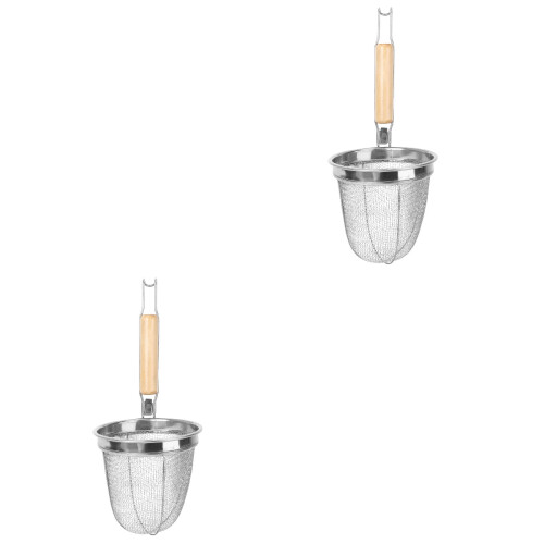 2Pcs Silver Kitchen Strainer Basket Stainless Steel Mesh with Handle 2