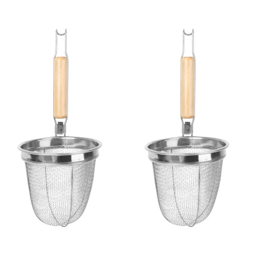 2Pcs Silver Kitchen Strainer Basket Stainless Steel Mesh with Handle 1