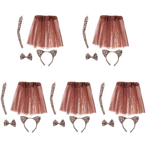 5Sets Assorted Color Leopard Costume Bow Tie Tail Ear Decor Set 1