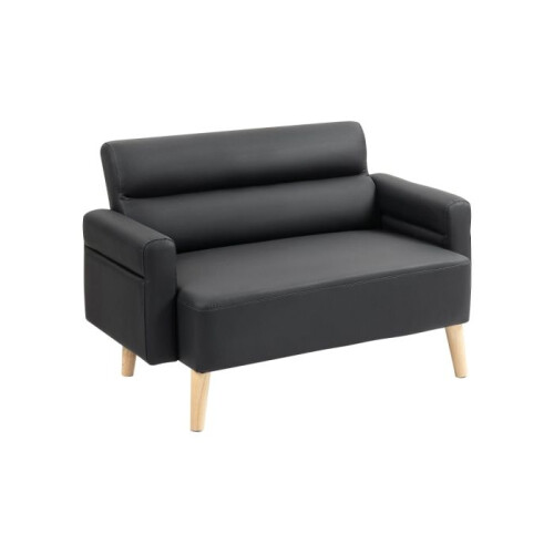Small Faux Leather 2 Seater Sofa Settee - Black