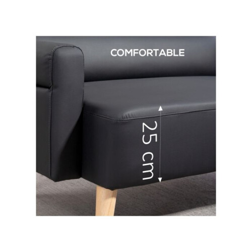 Small Faux Leather 2 Seater Sofa Settee - Black 2