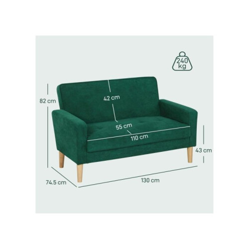 Two-Seater Velvet-Feel Sofa - Green 2