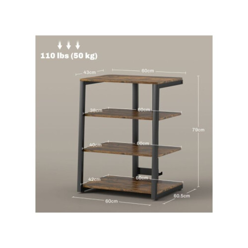 HiFi Stand, with Four Storage Shelves - Rustic Brown 2