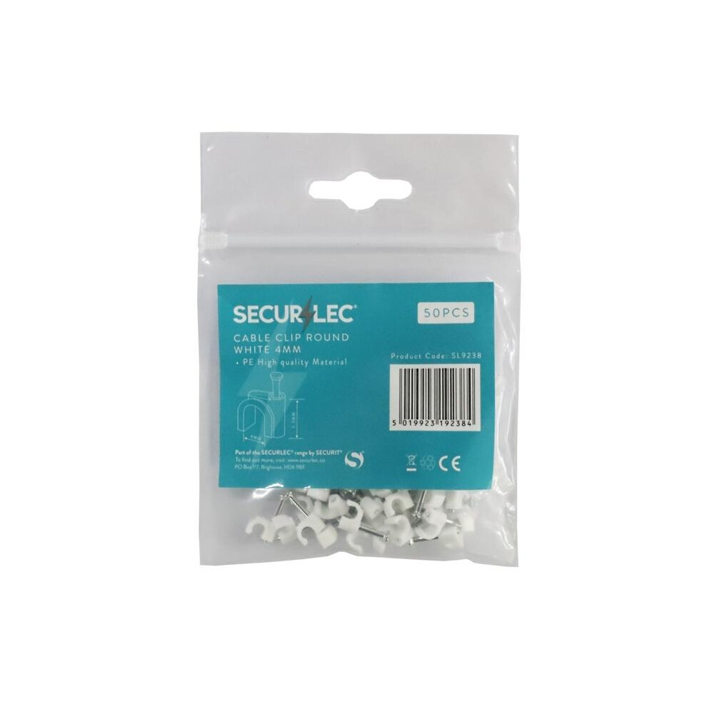 (7Mm, White) Securlec Round Cable Clips (Pack Of 50) 5063884415150