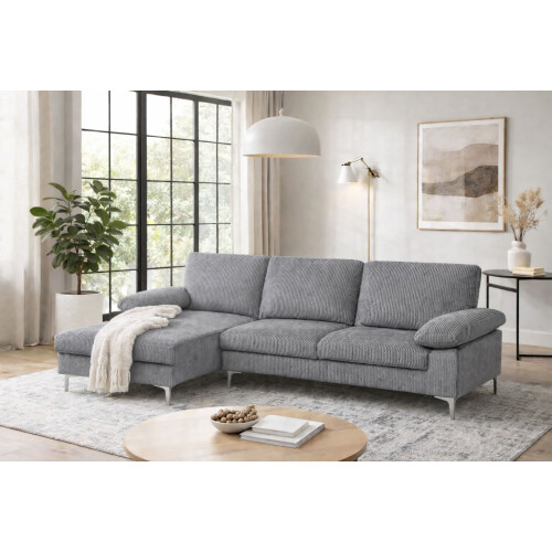 Luxury Life Napoli Jumbo Cord Sectional Corner Left Sofa in Grey