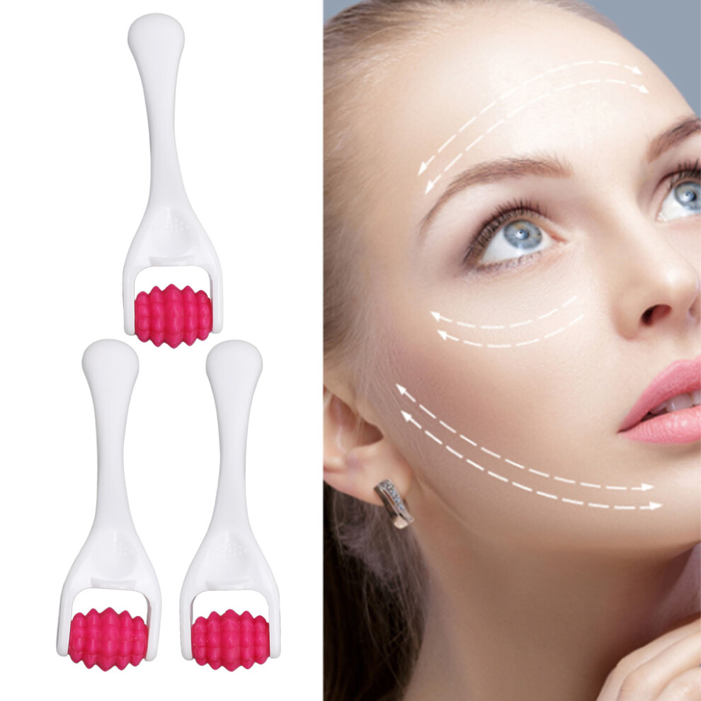 Facial Muscle Relaxation Rollers 3 Pcs Silicone Face & Eye Massagers Rose Red