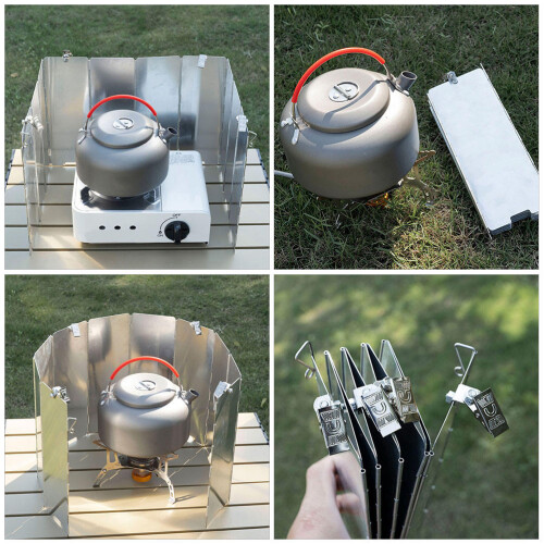 1Set Camping Stove Windscherm Aluminium Winddicht Vouwbaar 2