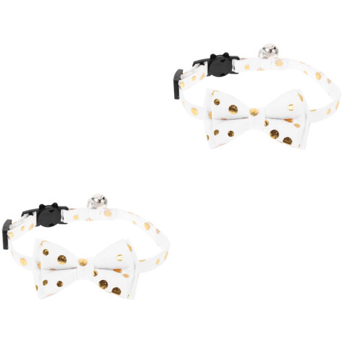 2Pièces Collier Chat Blanc Avec Clochette, Nœud Décoratif, Confortable 2