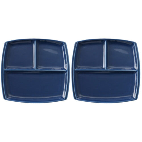 2Pcs Square Ceramic Plates Dark Blue Bone China Steak Breakfast Plate 1