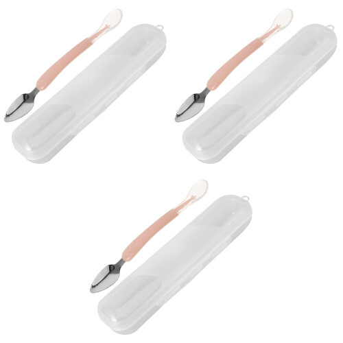 3Pcs Pink Bilateral Baby Scraping Spoons Durable Silicone Fruit Spoon 2