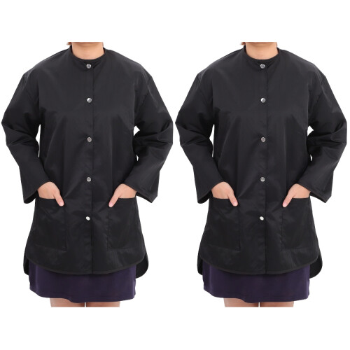 2Pcs Machine Washable Black Long Sleeve Clothes for Salon Workers 1