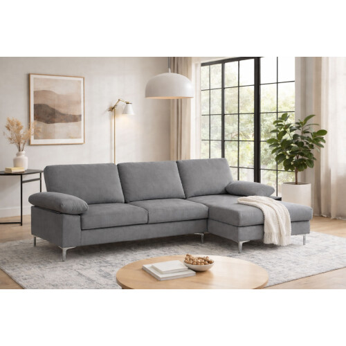 Luxury Life Napoli Velvet Sectional Corner Right Sofa in Grey
