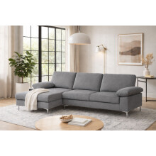 Napoli Velvet Sectional Corner Left Sofa in Grey