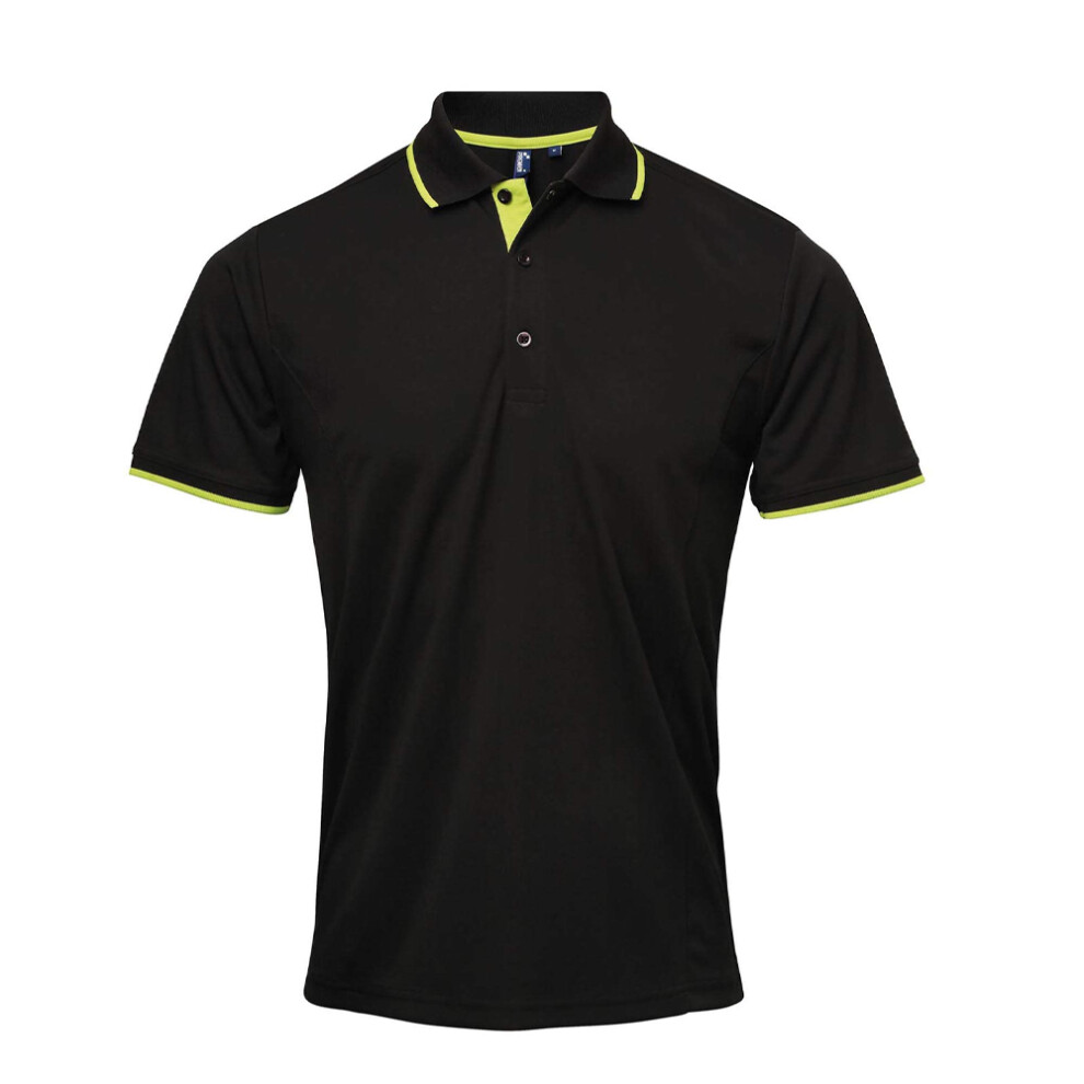Premier (4Xl, Black/Lime) Mens Coolchecker Contrast Pique Polo Shirt