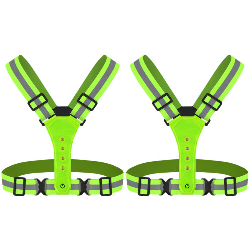 2Pièces Bande Réfléchissante Verte Ajustable Pour Randonnée Et Course 1