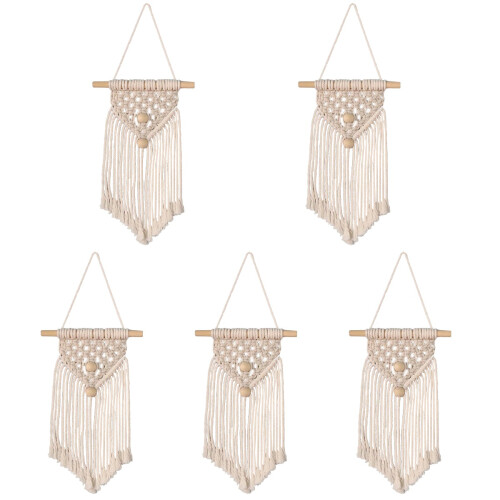 5Pcs Beige Bohemian Macrame Wall Hanging Woven Tapestry Decor 1