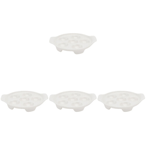4Pcs White Ceramic Escargot Baking Pan Non-Slip Snail Cooking Plate 1