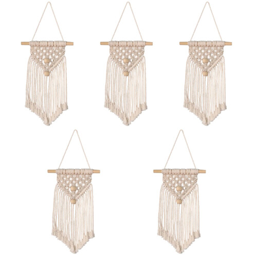 5Pcs Beige Bohemian Macrame Wall Hanging Woven Tapestry Decor 2