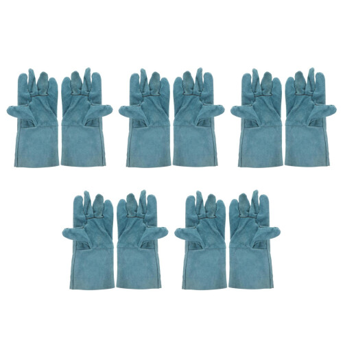5Pairs Breathable Cowhide Protective Gloves Light Green Pet Use 1