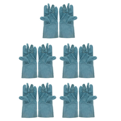 5Pairs Breathable Cowhide Protective Gloves Light Green Pet Use 2