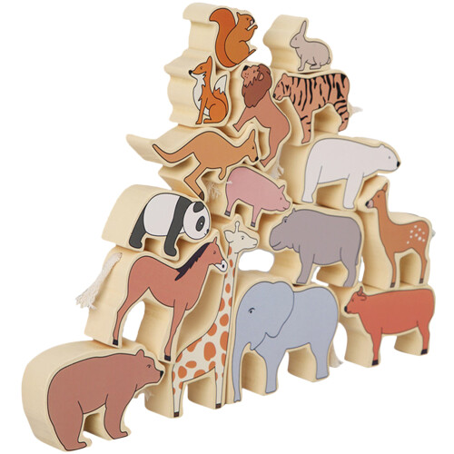 2Sets Wooden Stack Blocks for Kids Assorted Color Animal Blocks Toy