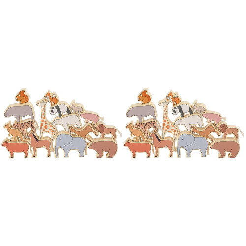 2Sets Wooden Stack Blocks for Kids Assorted Color Animal Blocks Toy 1