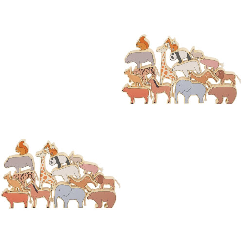2Sets Wooden Stack Blocks for Kids Assorted Color Animal Blocks Toy 2