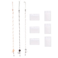 Retractable Badge Scroll Lanyard with ID Card Holder, 3 Pcs Beaded Badge Lanyard Necklace with 6 Business Card Holders A