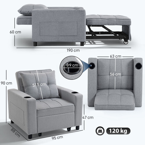 Homcom HOMCOM 3-in-1 Sofa Bed, Convertible Sleeper Chair with Adjustable Backrest 2