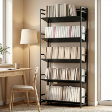 (Black) HOMCOM Bookcase Anti-Slip Design 5-Tier