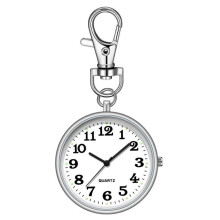 Clip Pocket Watch Quartz Pocket Watch with Key Buckle Hanging Digital Watch Clip for Nurses Doctors Silver+White