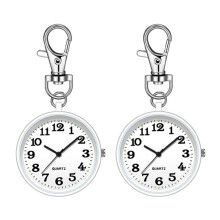 2pcs Nurses Watches for Women Quartz Pocket Watch with Key Buckle Hanging Digital Watch Clip for Nurses Doctors White