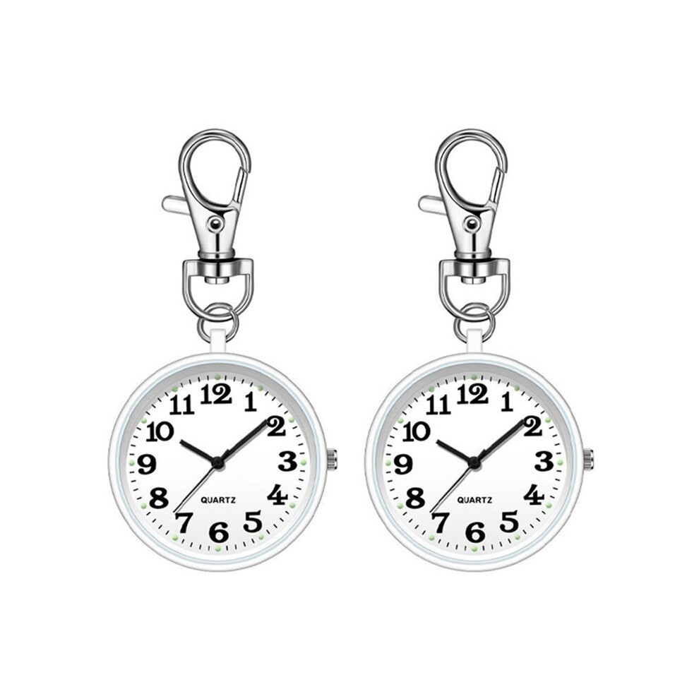 2Pcs Nurses Watches For Women Quartz Pocket Watch With Key Buckle Hanging Digital Watch Clip For Nurses Doctors White 6031951716010