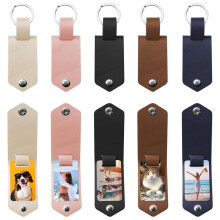10 PCS Metal Sublimation Blank Keychains with Leather Cover, PU Leather Heat Transfer Key Chains