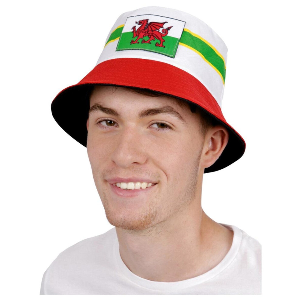 Smiffy's Unisex Adult Welsh Flag Bucket Hat Multicoloured