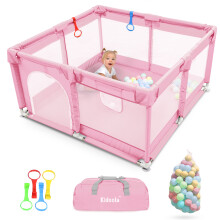 Kidoola Pink Small Baby Playpen with Padded Frame and Mesh Walls, 127x127x65cm