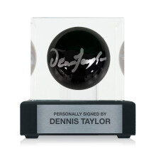 Dennis Taylor Signed Black Snooker Ball. Display Case With Plaque