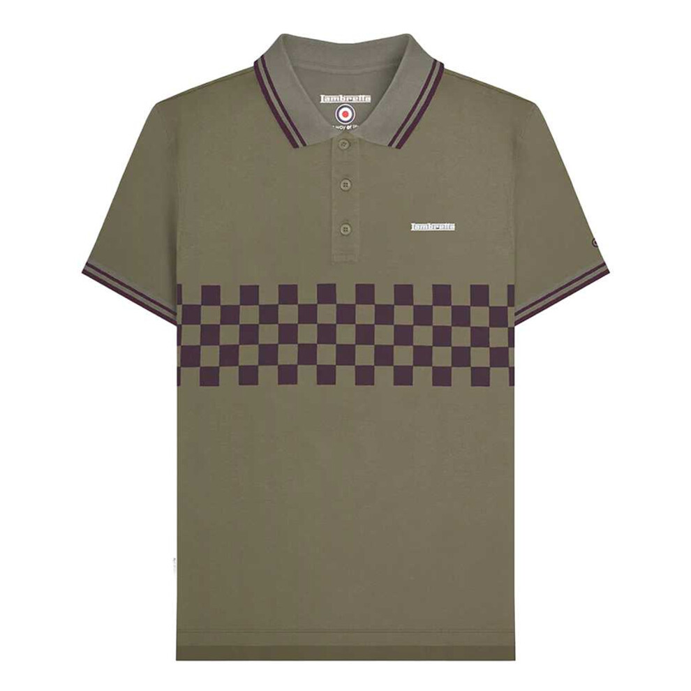 Lambretta (L, Khaki Green/Java ) Mens Ss25 Two Tone Tipped Polo Shirt Brown