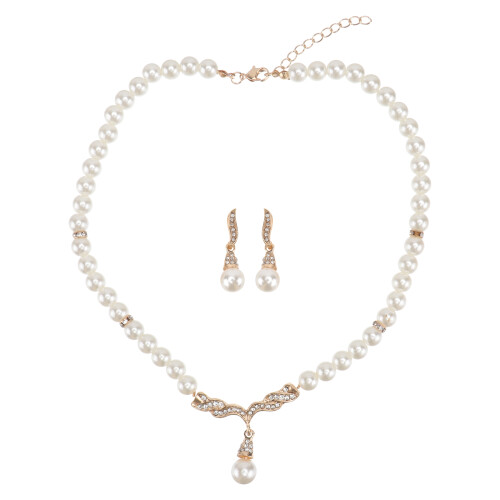 2Ensembles Ensemble Bijoux Perle Dorée Décor Collier Et Boucles Filles