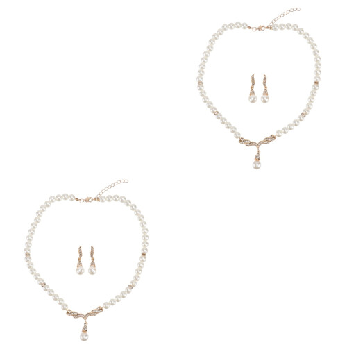 2Ensembles Ensemble Bijoux Perle Dorée Décor Collier Et Boucles Filles 2