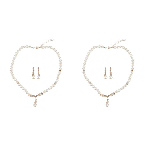 2Ensembles Ensemble Bijoux Perle Dorée Décor Collier Et Boucles Filles 1