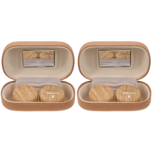 2Sets Light Brown Lens Case Box with Mirror Leakproof Contacts Storage 2