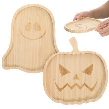 6Pcs Multi-Use Wooden Halloween Tray Pumpkin Ghost Shapes Food Storage