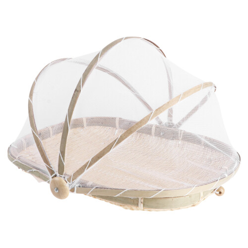2Pièces Panier De Rangement Bambou Khaki Couvercle En Filet
