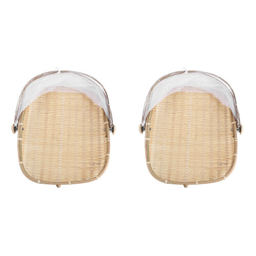 2Pièces Panier De Rangement Bambou Khaki Couvercle En Filet 1