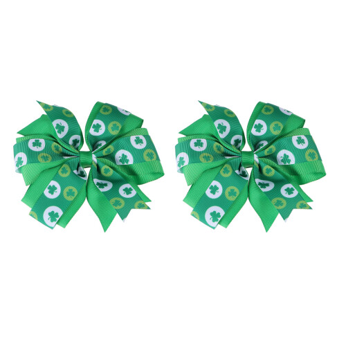 2Paires Clips Vert Saint Patrick Tissu Durable Motif Trèfle