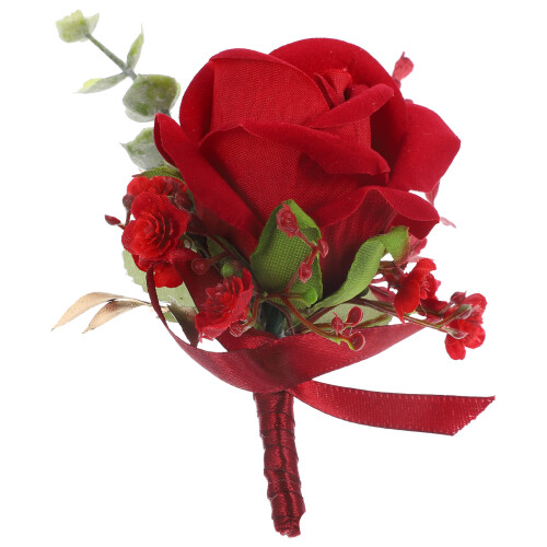 2Pièces Accessoire Mariage Boutonnière Rouge Résistante Chic 1
