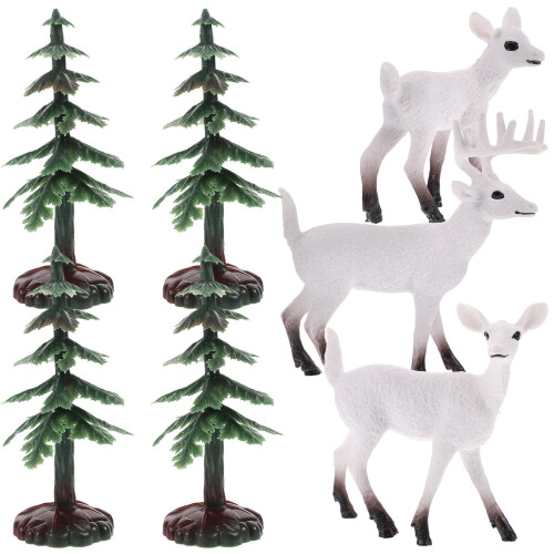 4Sets Assorted Color PVC Mini Trees and Deer Models for Diorama Use 1